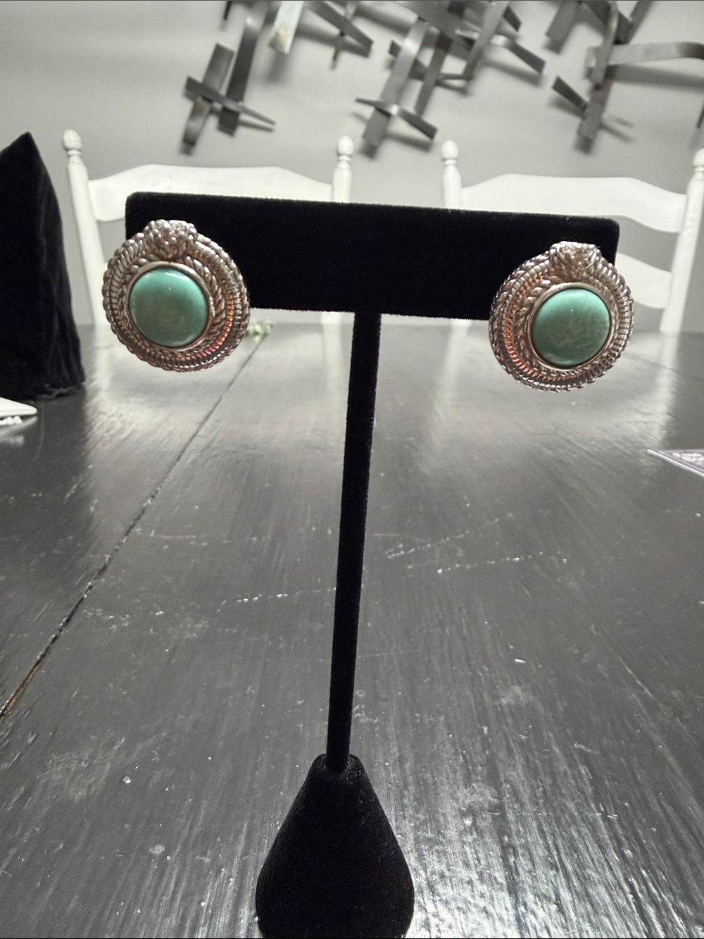 Judith Ripka Silver Earrings with Turquoise Green Cabochons